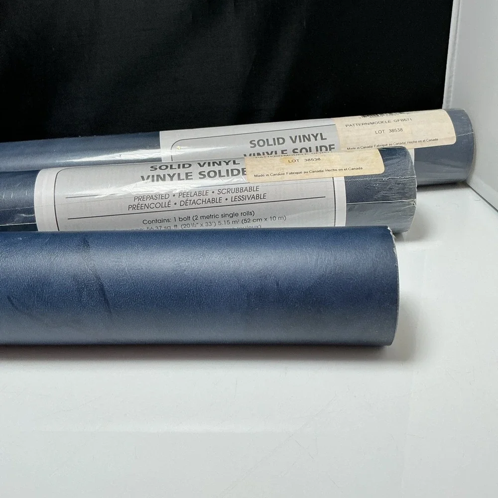 Warner Wallpaper GFB571 Solid Vinyl Blue Textured Lot of 3 Rolls 169 Sq Ft